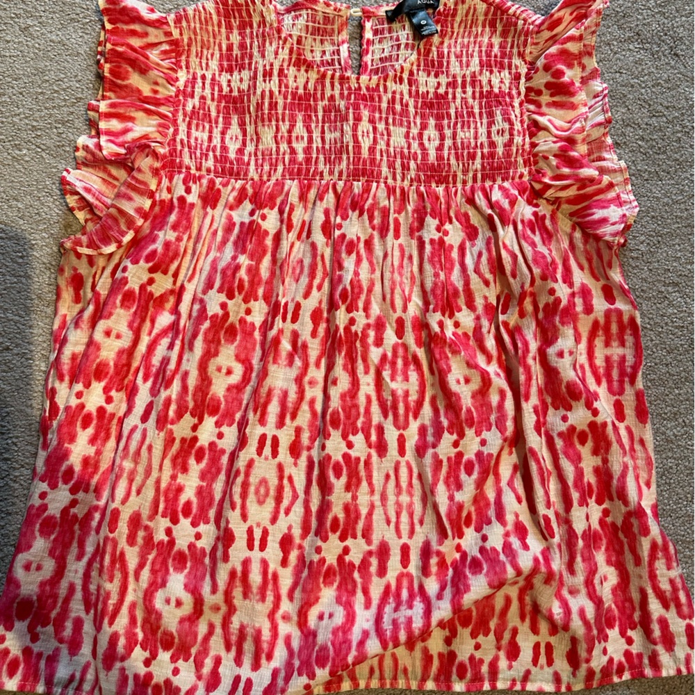 AQUA Smocked Flutter Sleeve Top